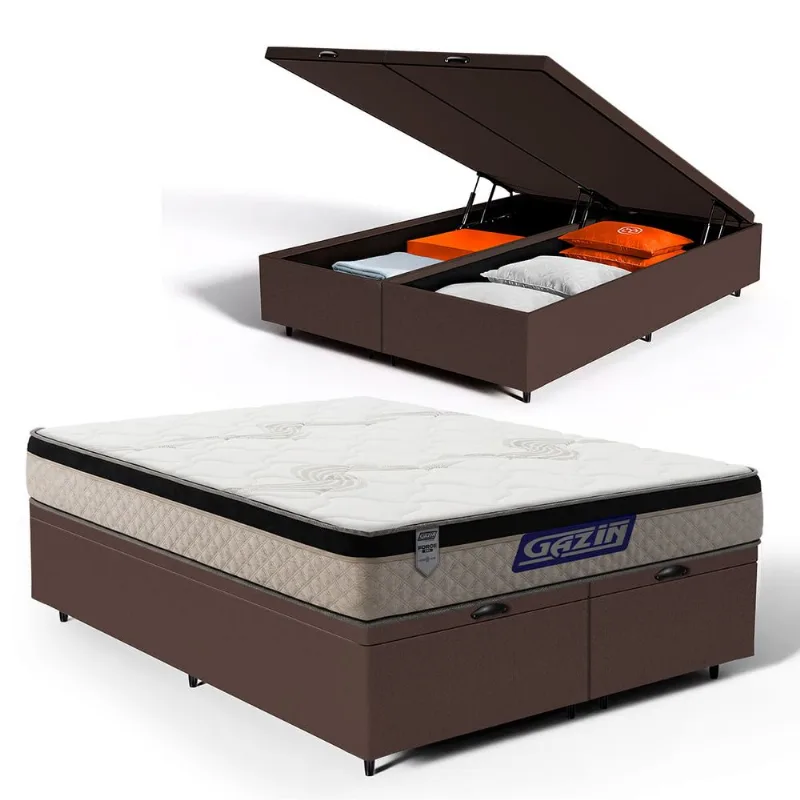 Cama Box Baú com Colchão Gazin de Espuma D33 Pillow In Force MID Queen 158cm