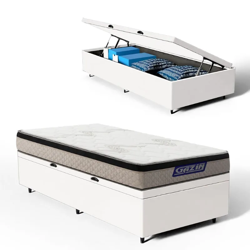 Cama Box Baú com Colchão Gazin de Espuma D33 Pillow In Force MID Solteiro 88cm