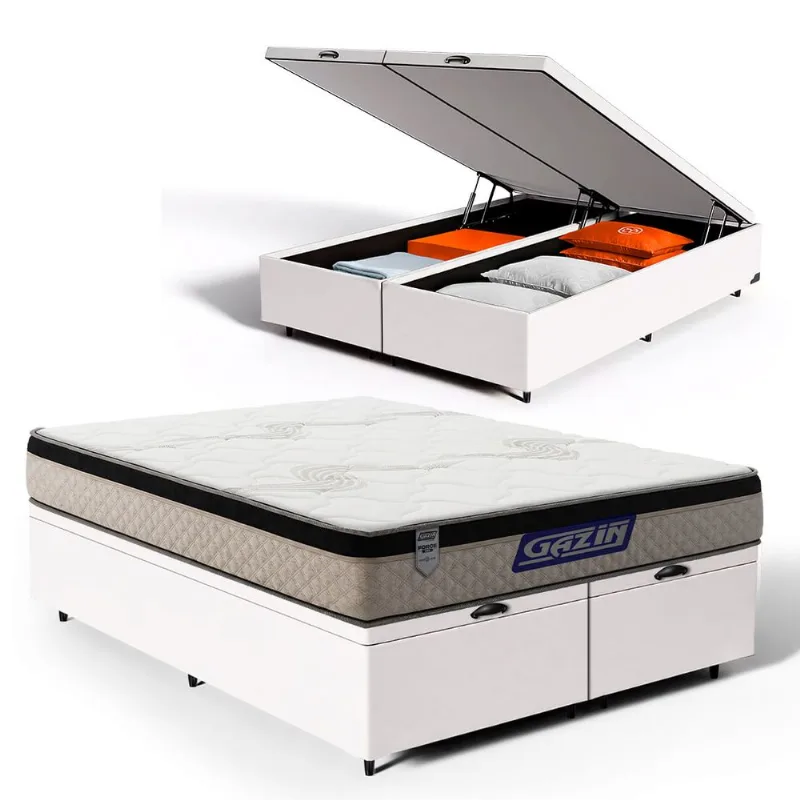 Cama Box Baú com Colchão Gazin de Espuma D33 Pillow In Force MID Queen 158cm