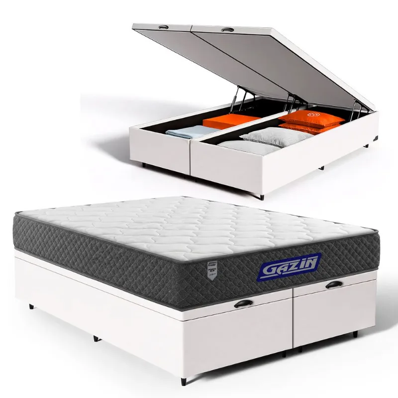 Cama Box Baú com Colchão Gazin de Espuma D60 Double Face Force UP Queen 158cm