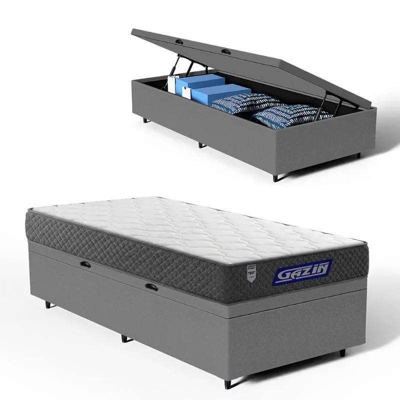 Cama Box Baú com Colchão Gazin de Espuma D60 Double Face Force UP Solteiro 88cm