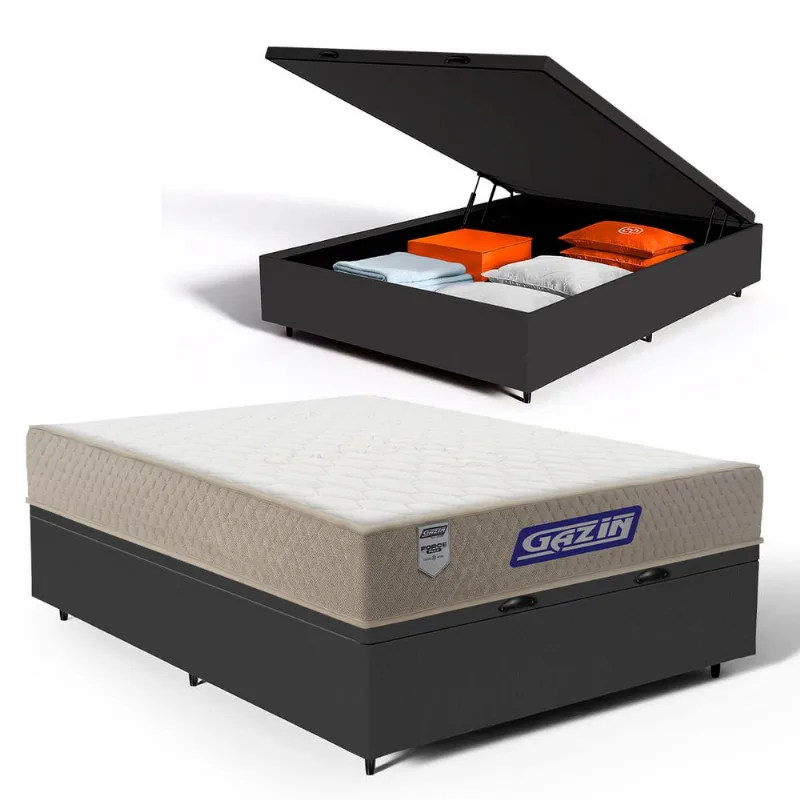 Cama Box Baú com Colchão Gazin de Espuma D60 Double Face Force PLUS Casal 138cm