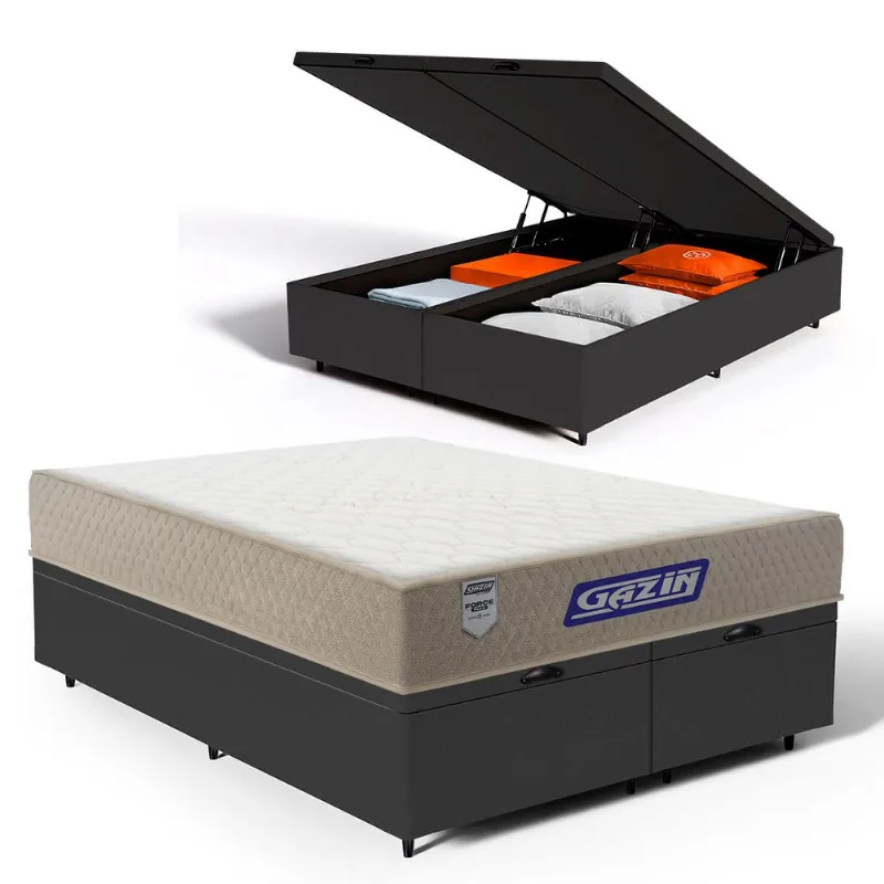 Cama Box Baú com Colchão Gazin de Espuma D60 Double Face Force PLUS Queen 158cm