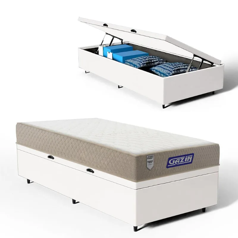Cama Box Baú com Colchão Gazin de Espuma D60 Double Face Force PLUS Solteiro 88cm