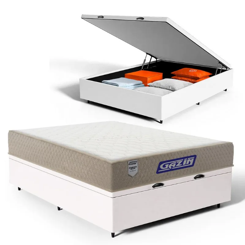 Cama Box Baú com Colchão Gazin de Espuma D60 Double Face Force PLUS Casal 138cm