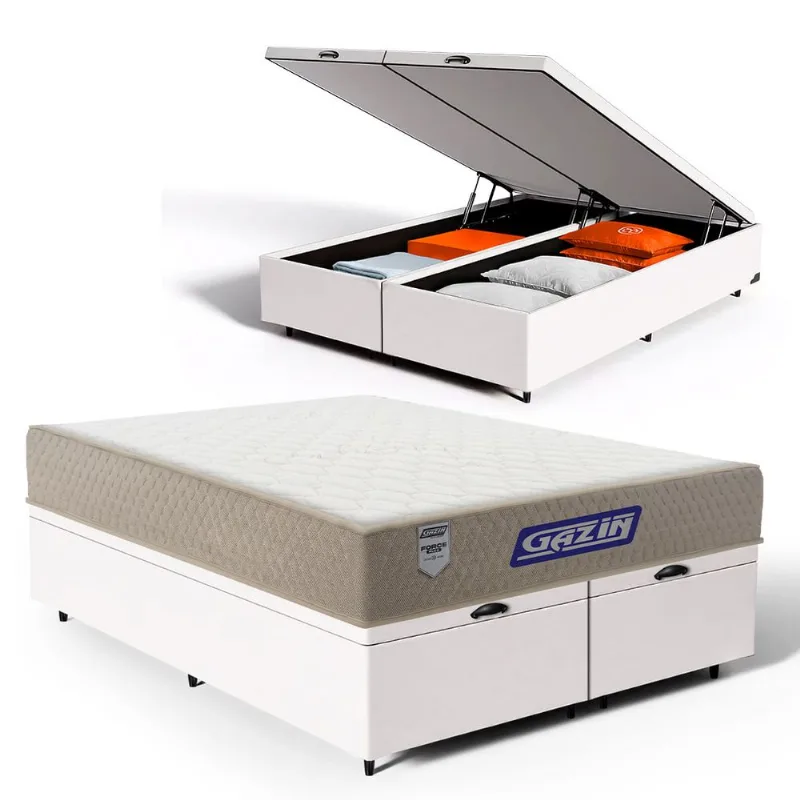 Cama Box Baú com Colchão Gazin de Espuma D60 Double Face Force PLUS Queen 158cm