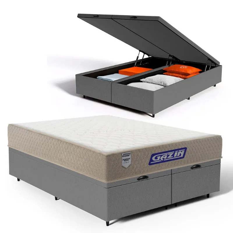 Cama Box Baú com Colchão Gazin de Espuma D60 Double Face Force PLUS Queen 158cm