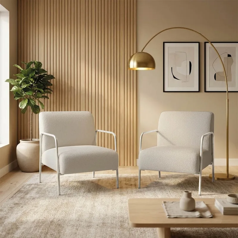 Poltrona Decorativa Helena Kit 2 Base em Aço Champanhe Bouclê D03 - D'Rossi - DRossi