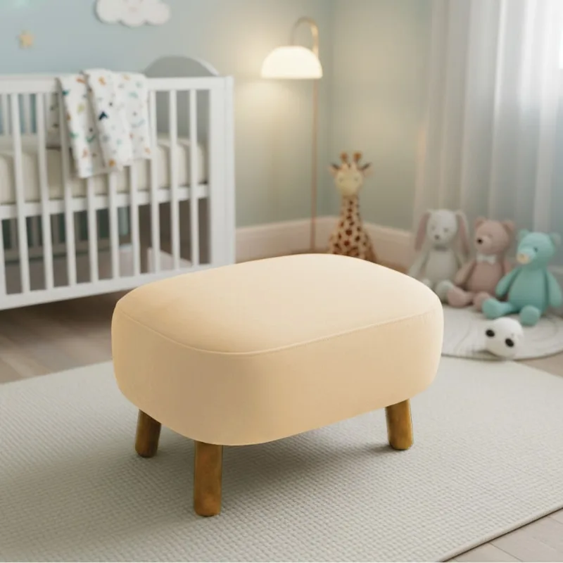 Puff Sala Decorativo Jhessy Madeira Suede D03 - D'Rossi Bege