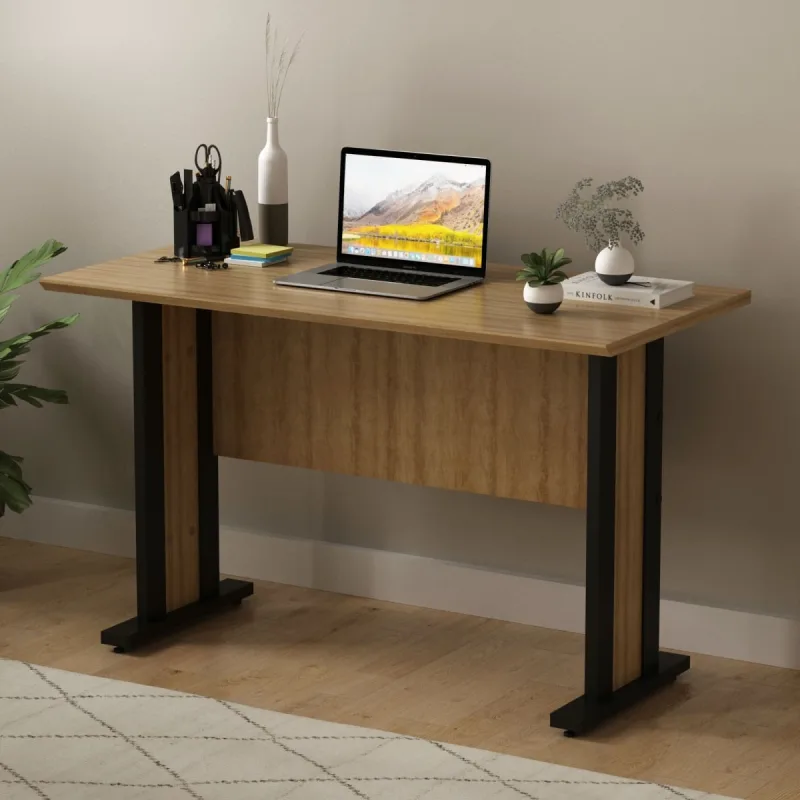 Mesa Computador para Escritório Industrial 117cm Helo Amêndoa/Preto T02-D'Rossi - DRossi