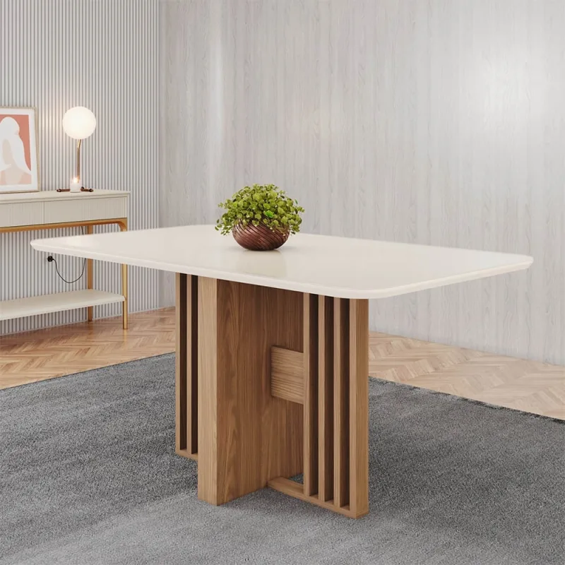 Mesa de Jantar Tampo Vidro 160cm 6 Lugares Canto Curvo Leo H02 - D'Rossi - DRossi