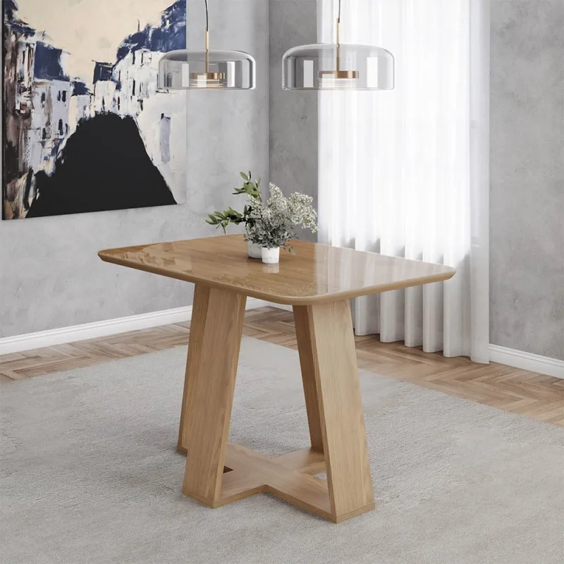 Mesa de Jantar Tampo Vidro 120cm 4 Lugares Canto Curvo Rui Nature H02 - D'Rossi - DRossi