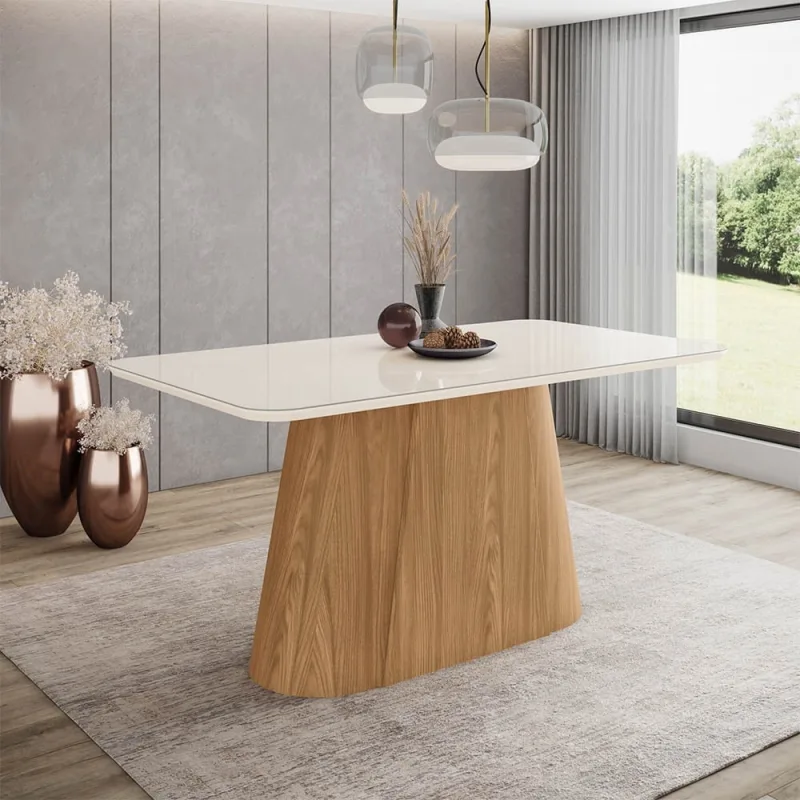 Mesa de Jantar Tampo Vidro 160cm 6 Lugares Canto Curvo Melina H02 - D'Rossi - DRossi