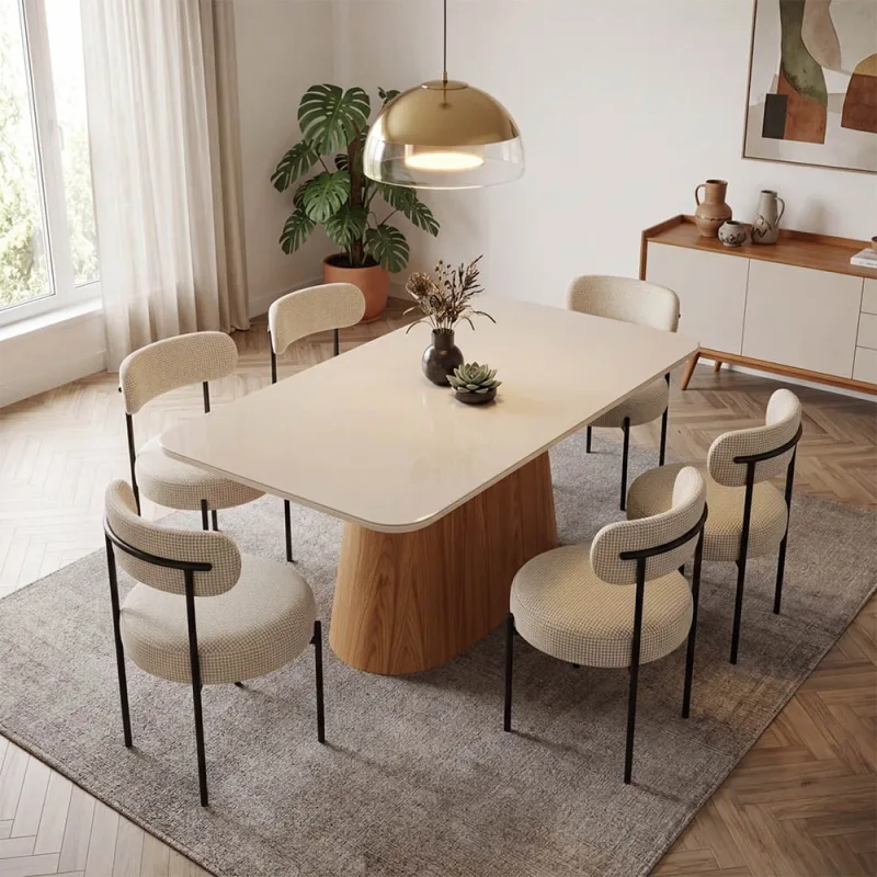 Mesa Jantar Vidro 160cm Off kit 6 Cadeiras Aço Preto Napoli Bege H02 - D'Rossi - DRossi