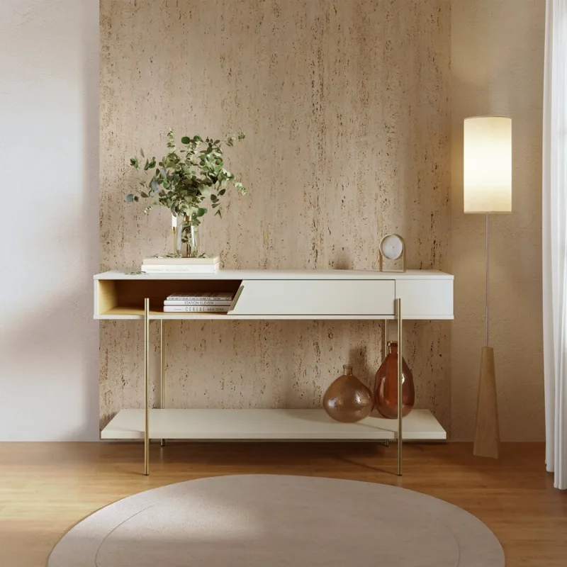 Aparador Sala de Estar 135cm Pés Metálicos Sofy Off White/Freijo C04 - D'Rossi - DRossi