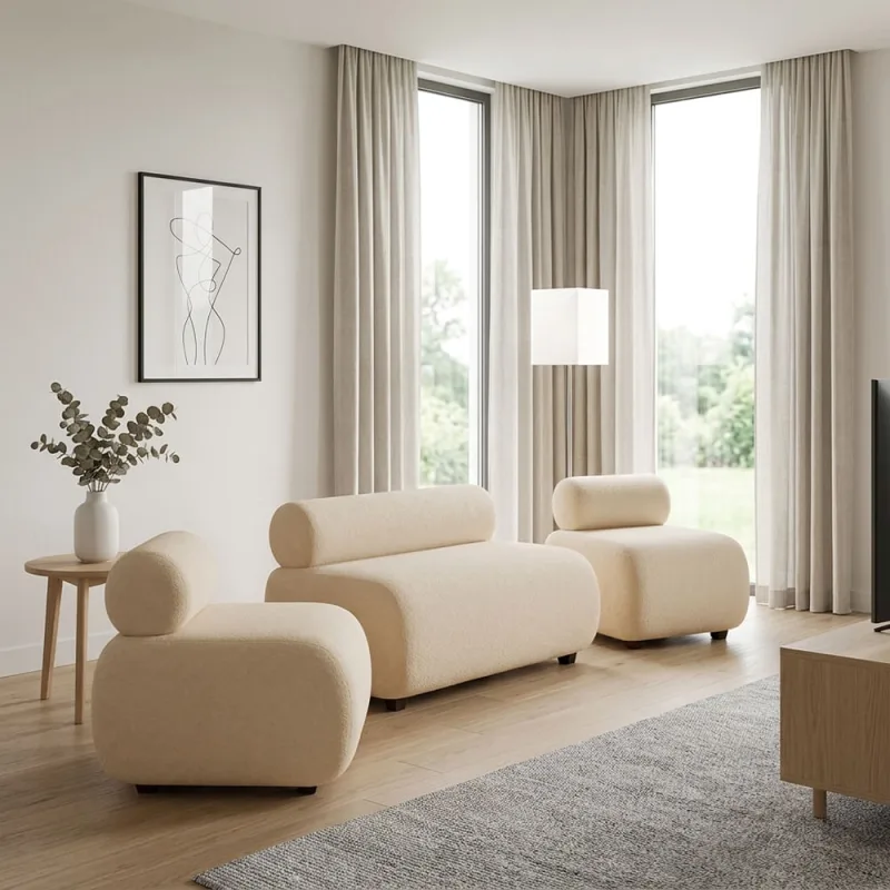 Sofá Namoradeira e KIT2  Poltronas Decorativa Para Sala Nara Bouclê D03 - D'Rossi - DRossi