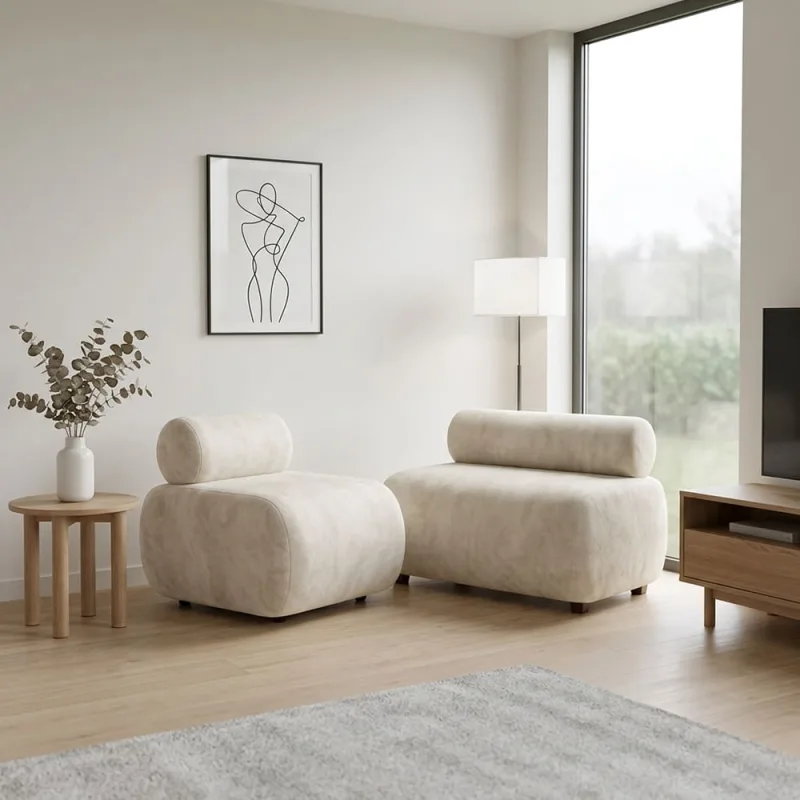 Sofá Namoradeira e Poltrona Decorativa Para Sala Nara Suede  D03 - D'Rossi - DRossi