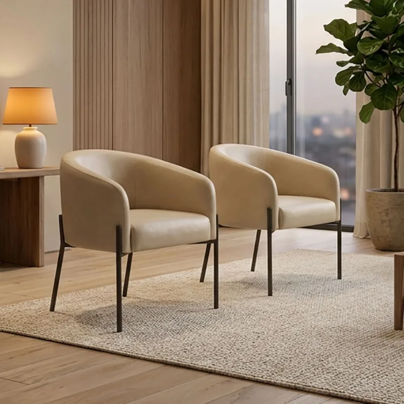 Poltrona Decorativa para Sala Kit 2 Arielle com Base Tubo Preto Sintetico PU D03 - D'Rossi - DRossi