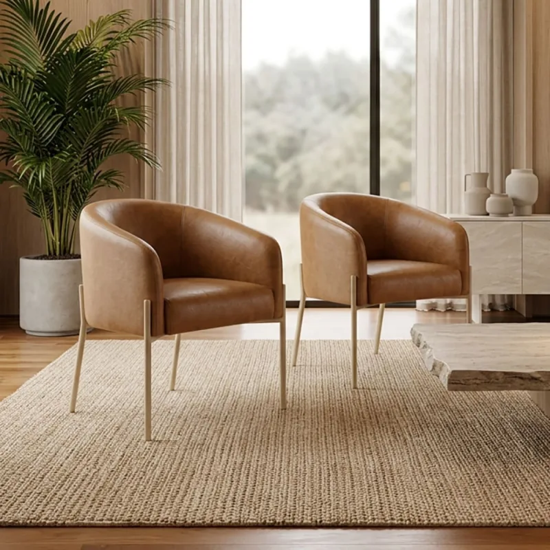 Poltrona Decorativa Sala Kit 2 Arielle com Base Tubo Champanhe Sintetico PU D03 - D'Rossi - DRossi