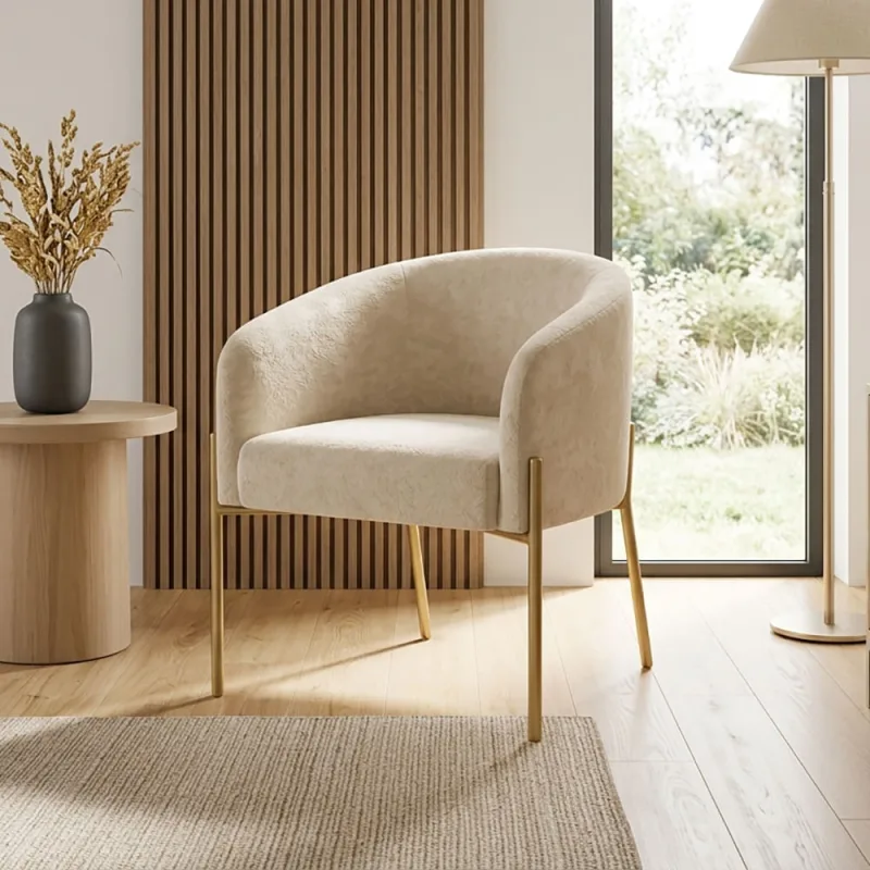 Cadeira Para Sala de Jantar Arielle Base Tubular Dourado Boucle D03 - D'Rossi - DRossi