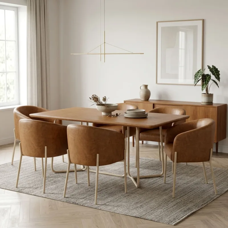 Cadeira Para Sala de jantar Kit 6 Arielle Base Tubo Dourado Sintetico PU D03 - D'Rossi - DRossi