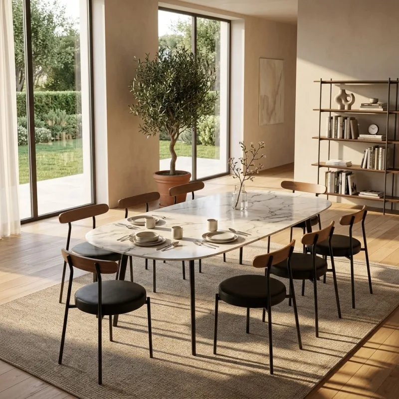 Cadeira Sala de Jantar Kit 8 Lizzie Base Tubular Preto Encosto Castanho PU  D03 - D'Rossi - DRossi