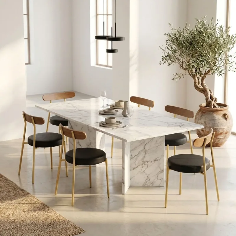 Cadeira de Jantar Kit 6 Lizzie Base Tubular Dourado Encosto Castanho PU  D03 - D'Rossi - DRossi