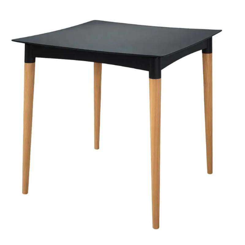 Mesa Diana 4 Lugares Quadrada em Polipropileno Preto 70CM com Pernas de Madeira Tramontina