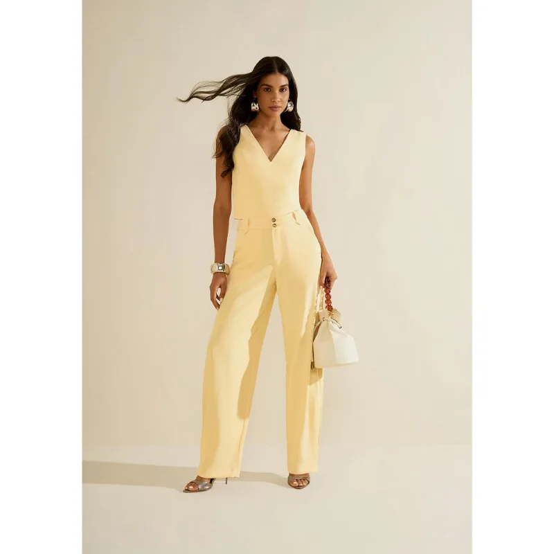 Blusa Morena Rosa Ajustada Decote V Sem Manga Cropped Amarelo G - Morena Rosa