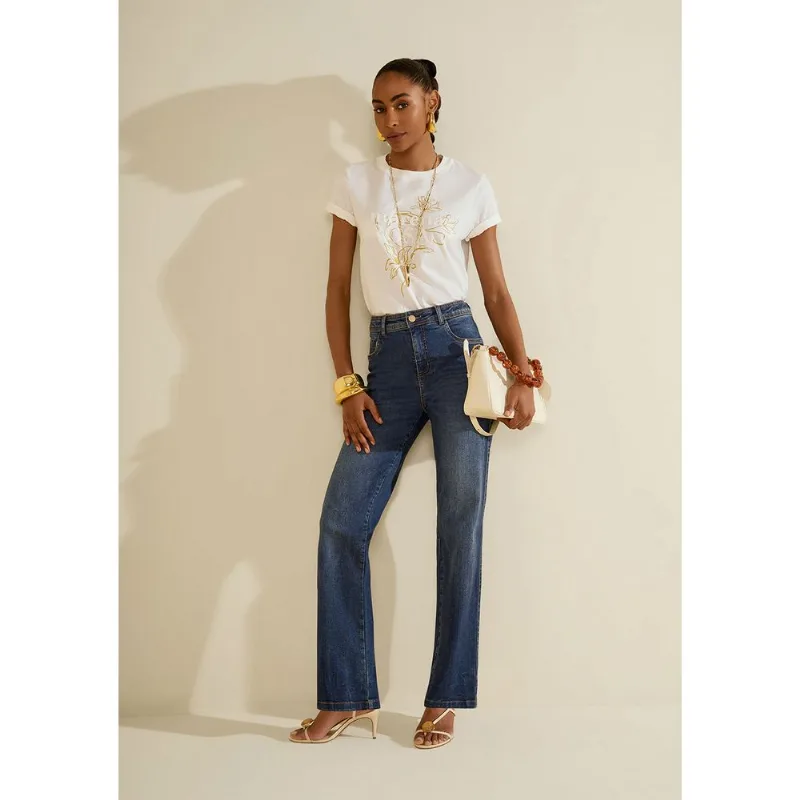 Calça Morena Rosa Reta Média Azul 44 - Morena Rosa