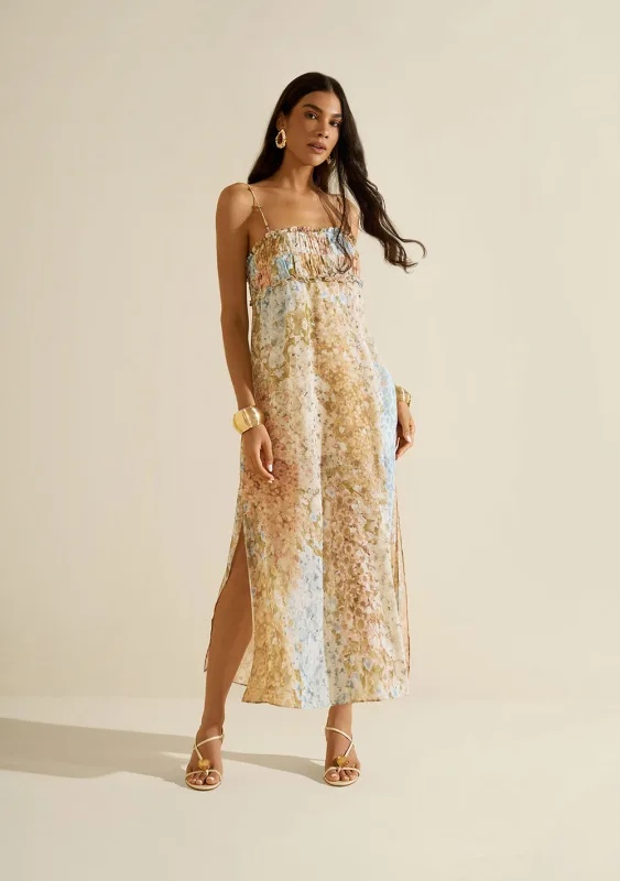 Vestido Midi Florescer Azul - Morena Rosa - Linhas