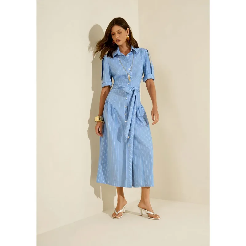 Vestido Morena Rosa Ajustado Gola Clássica Manga Curta Midi Azul Escuro GG - Morena Rosa