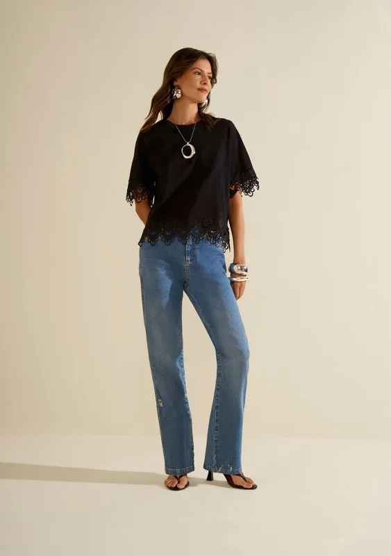 Calça Morena Rosa Reta Média Azul - Morena Rosa - Linhas