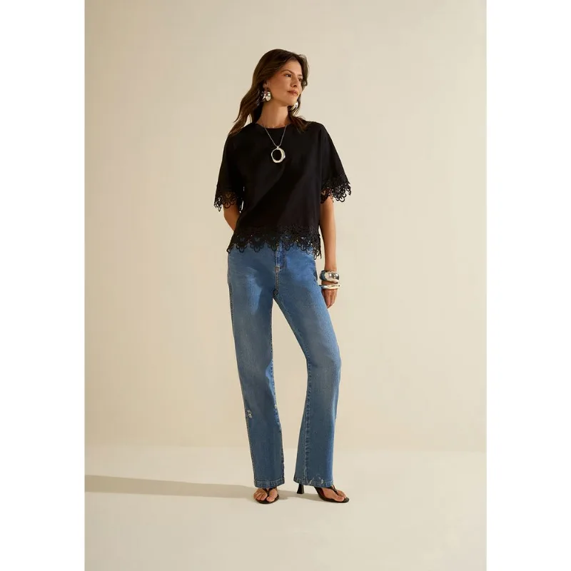 Calça Morena Rosa Reta Média Azul 36 - Morena Rosa