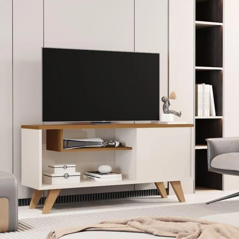 Rack Bancada Heitor 1 Metro Com Porta E Nichos Para Sala De Estar Off/cedro - OUTRAS - Móveis