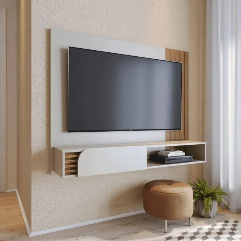 Home Suspenso Jurere para Tv 60 Polegadas 136cm Mdf Mdp Off White Matte Freijo Colibri Móveis - colibri móveis - Tv E Vídeo
