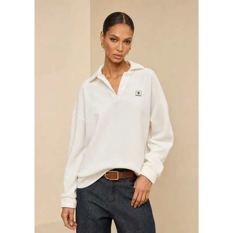 Blusa Morena Rosa Oversized Decote Careca Manga Longa Padrão Off White M - Morena Rosa