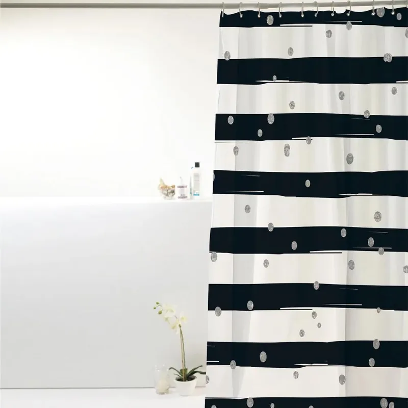 Cortina Box Para Banheiro Pvc Listras Pretas 198x180cm - Uzo