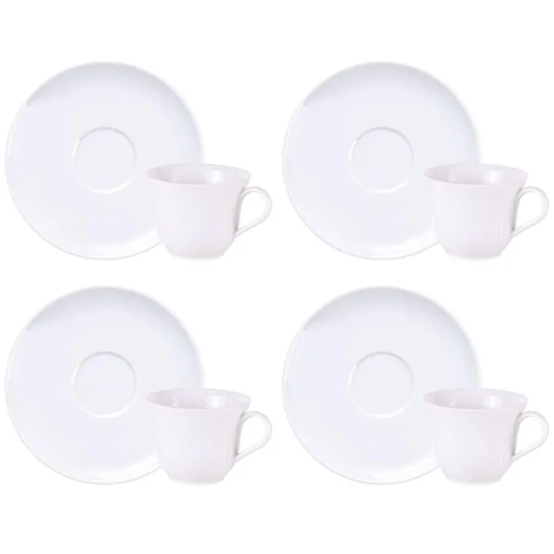 Jogo 4 Xícaras de Chá 210ml com Pires Porcelana Branca Sophia Tramontina Café Cappuccino Mesa Posta