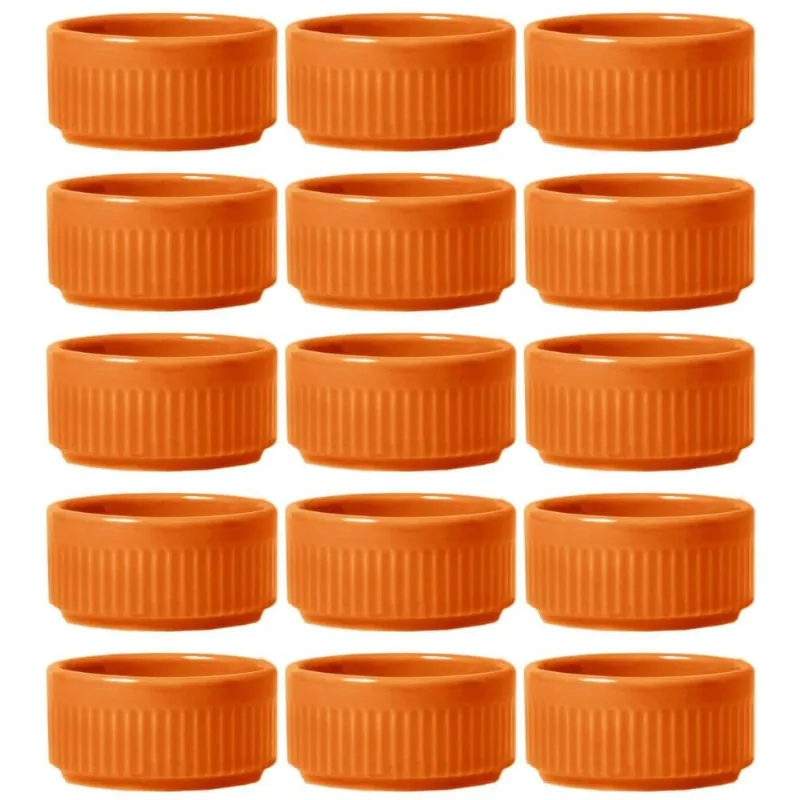 Kit 15 Ramekins Porcelana 50ml Laranja Germer Canelado Assar e Servir 6x3cm Molheira Restaurante