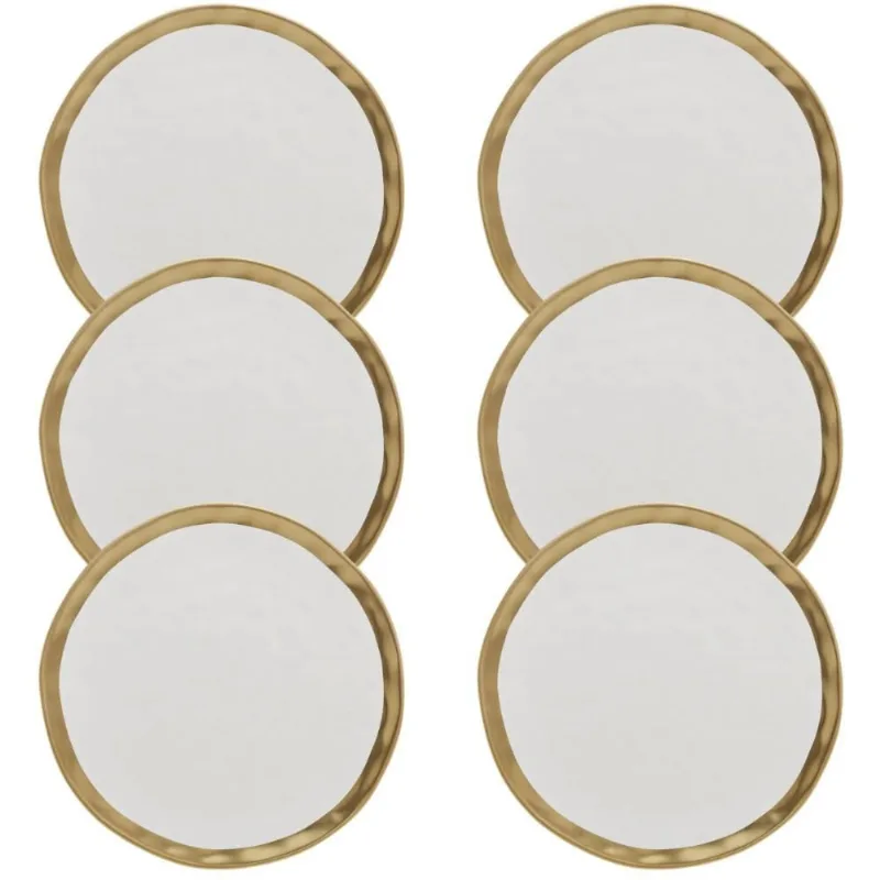 Conjunto 6 Pratos Sobremesa 21cm Dubai Wolff Porcelana Branca Borda Dourada Louça Mesa Posta