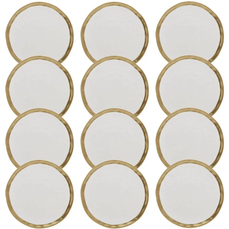 Jogo 12 Pratos Sobremesa 21cm Dubai Wolff Porcelana Branca Borda Dourada Pratinhos Mesa Posta