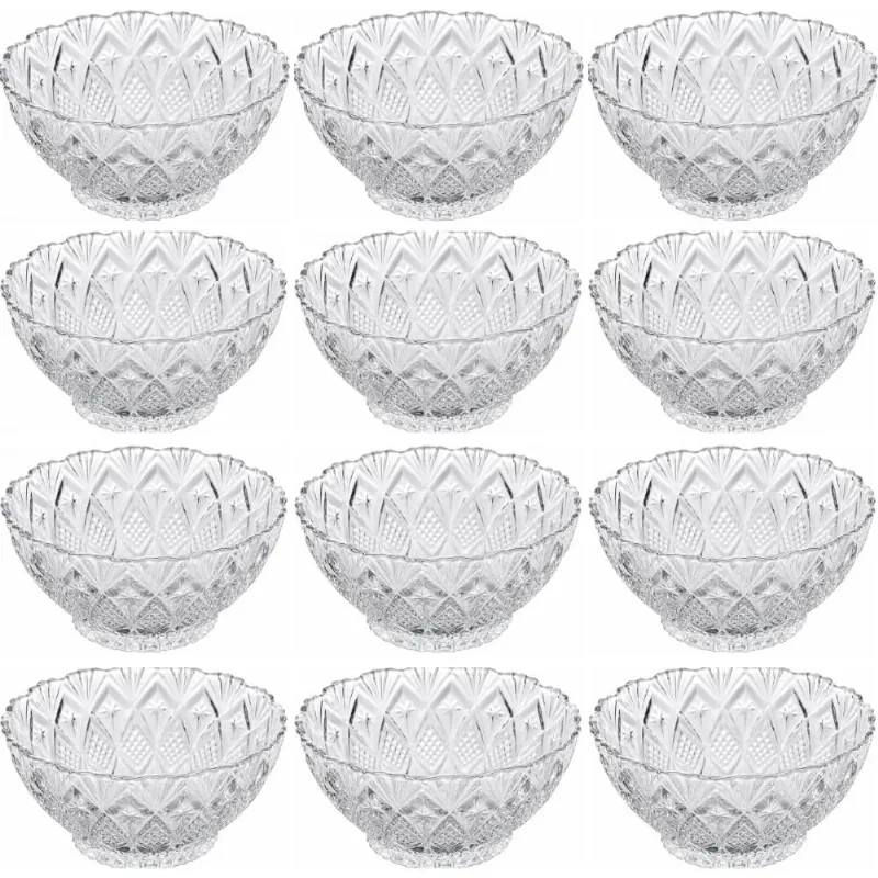 Jogo 12 Mini Tigelas Bowls Vidro 10x4,5cm 80ml Redondo King Lyor Decorativo Petiscos Sobremesas