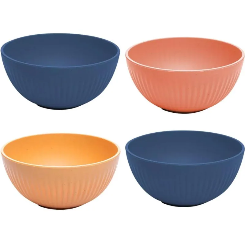 Jogo 4 Saladeiras 21cm Bambu Plástico Stripes Lyor Bowl Sortido Colorido Frutas Pipoca Salada