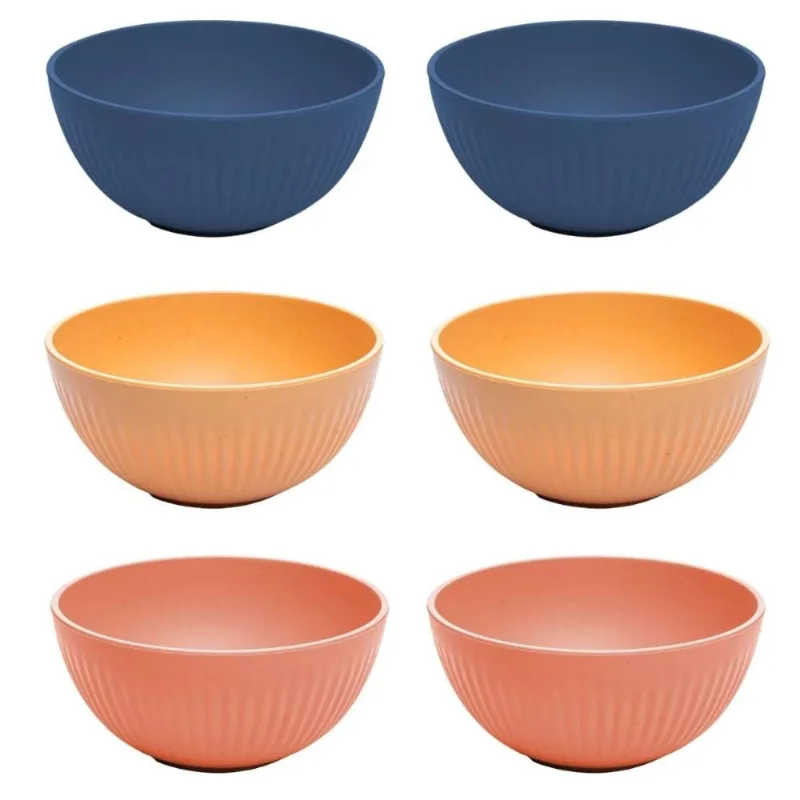 Jogo 6 Saladeiras 21cm Bambu Plástico Bowl Stripes Lyor Sortido Colorido Frutas Salada Restaurante