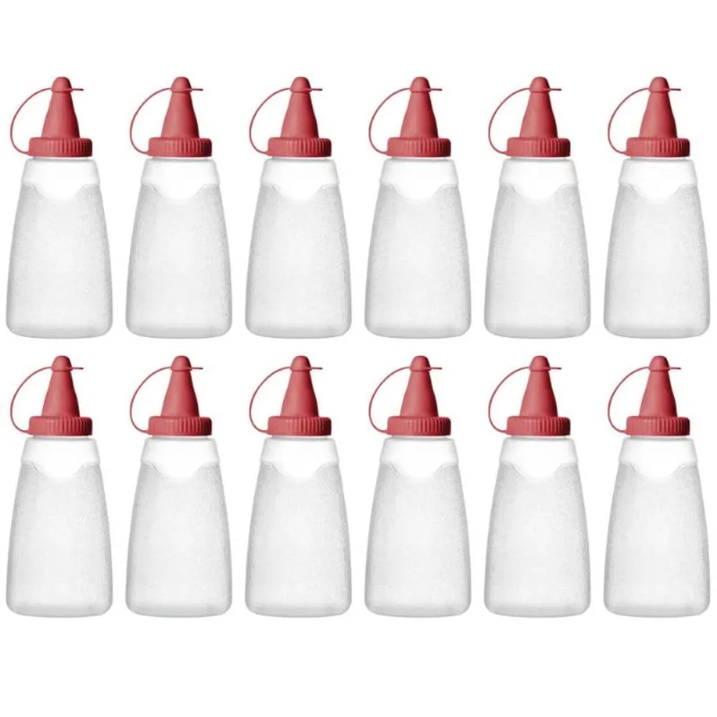 Kit 12 Bisnagas 210ml para Molhos Sanremo Vermelho Plástico Ketchup Maionese Restaurante Lanchonete