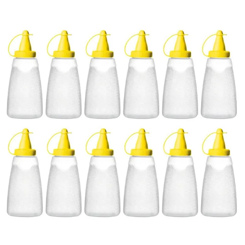 Kit 12 Bisnagas Plásticas 210ml para Molhos Ketchup Mostarda Sanremo Amarelo Lanchonete Hamburgueria