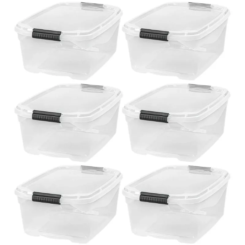Kit 6 Caixas Organizadoras com Tampa Sanremo Flex 20L Plástico Transparente com Travas Multiuso