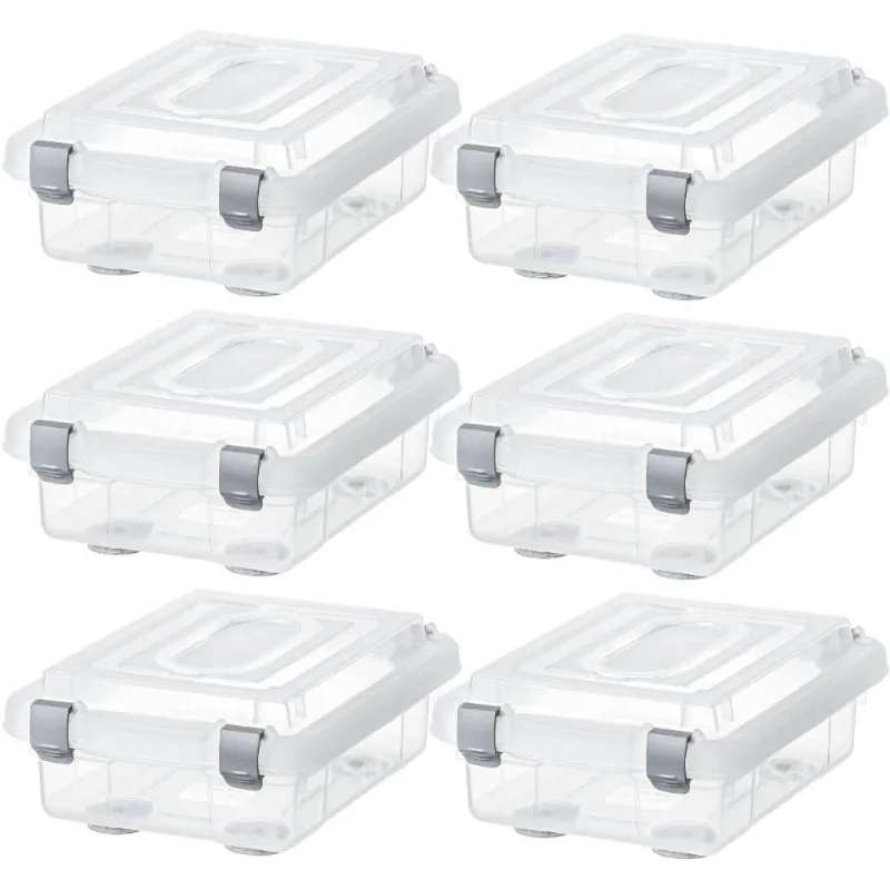 Kit 6 Caixas Organizadoras Plásticas Multiuso 1L Linha Top Stock Transparente Tampa com Travas