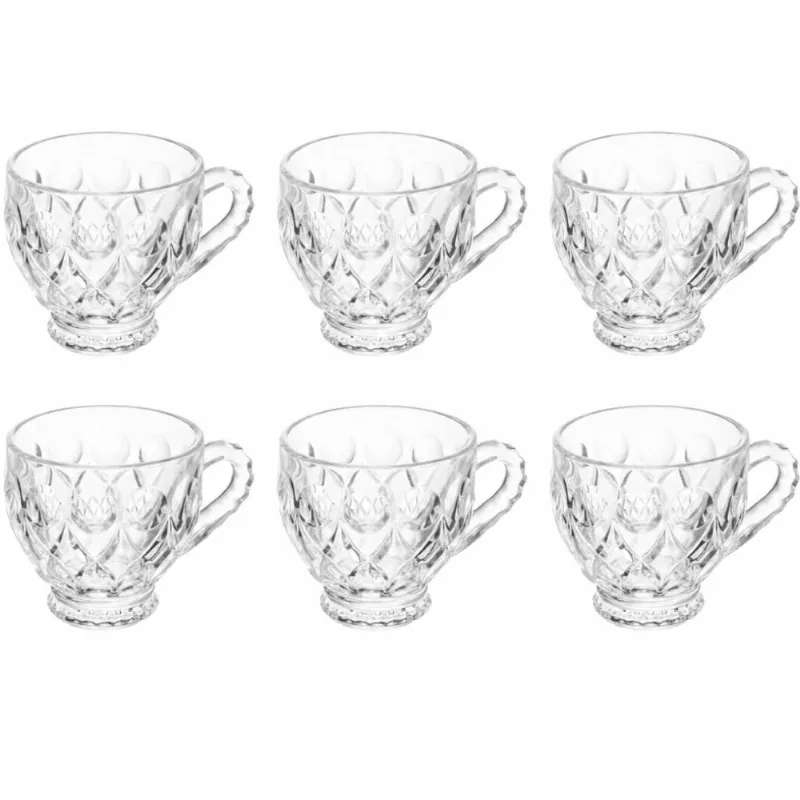 Jogo 6 Xícaras de Chá Café 200ml Lyor Lile Vidro Cristal Mesa Posta Cafeteria Recepção